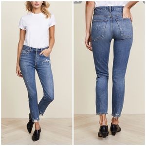 AGOLDE Jamie High Rise Classic Jeans Distressed Button Fly